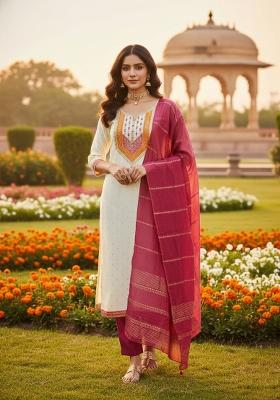 Cream Embroidery Modal Buti Salwar Kameez