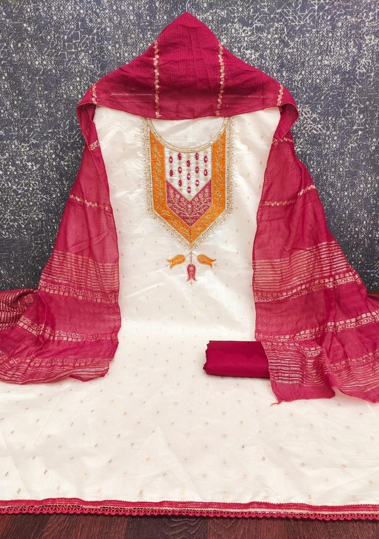 Cream Embroidery Modal Buti Salwar Kameez - Indya