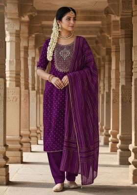 Wine Embroidery Modal Buti Salwar Kameez