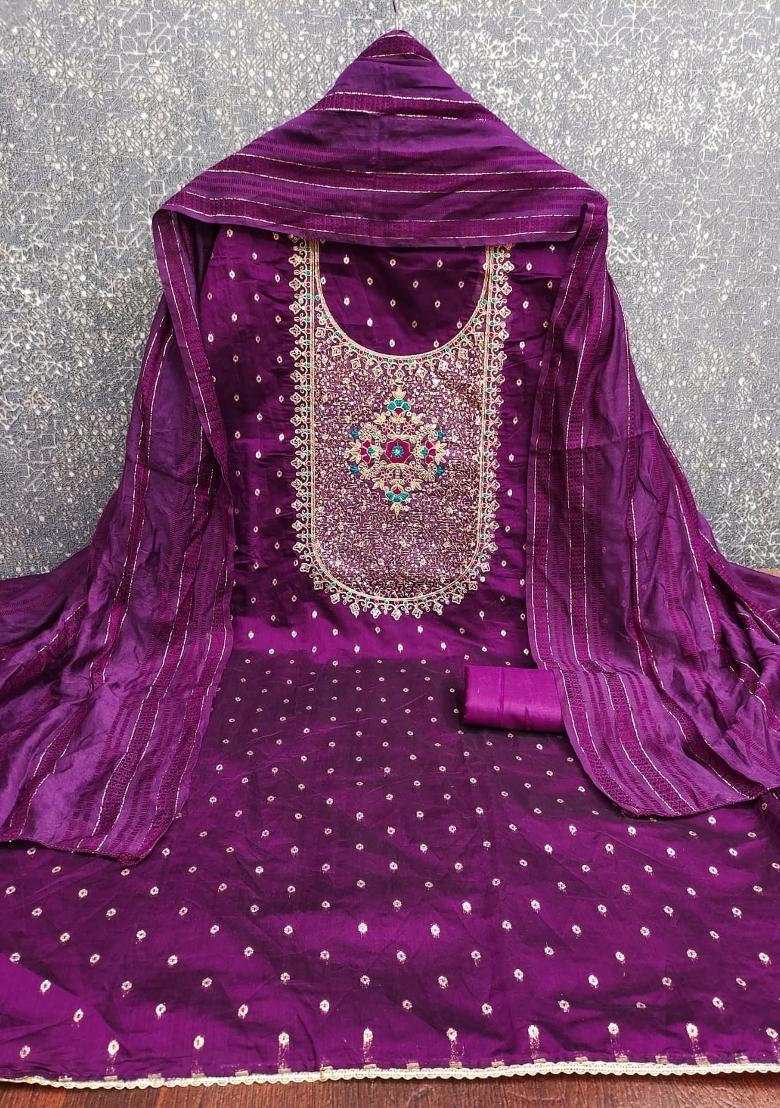 Wine Embroidery Modal Buti Salwar Kameez - Indya