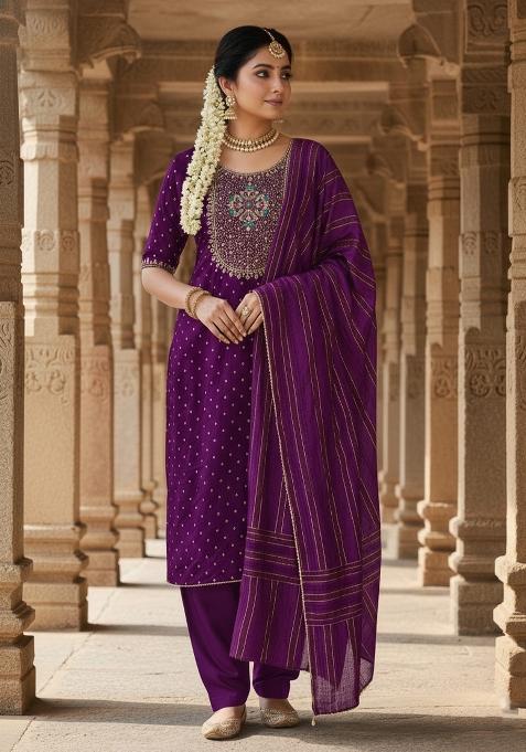 Wine Embroidery Modal Buti Salwar Kameez