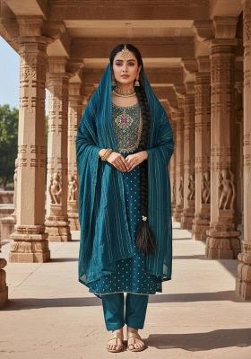 Turquoise Embroidery Modal Buti Salwar Kameez