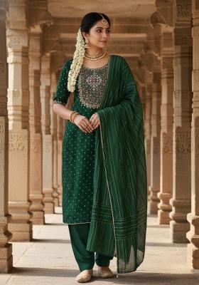 Green Embroidery Modal Buti Salwar Kameez
