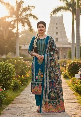 Turquoise Embroidery Chinon Salwar Kameez