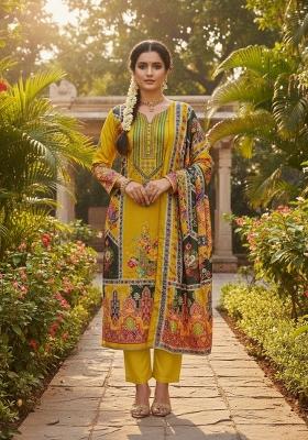 Mustard Embroidery Chinon Salwar Kameez