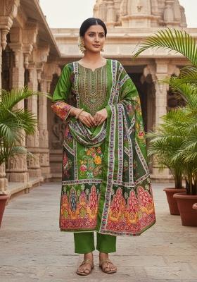 Green Embroidery Chinon Salwar Kameez