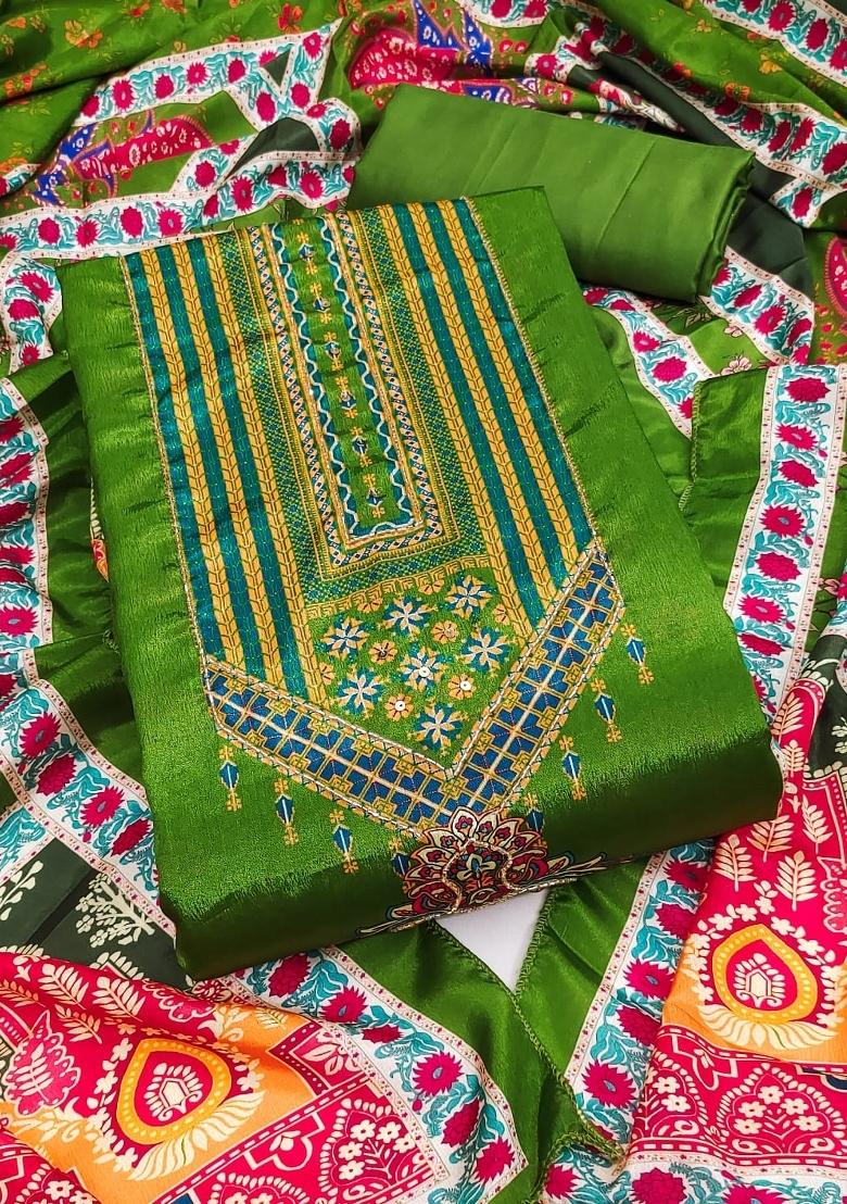 Green Embroidery Chinon Salwar Kameez - Indya