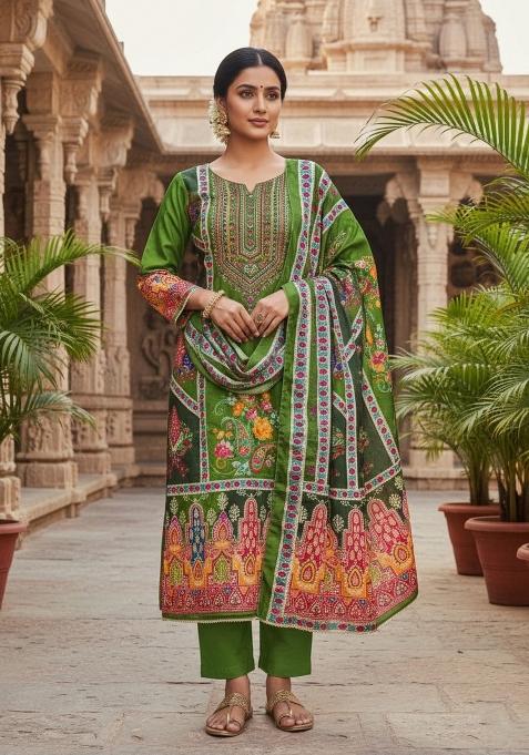Green Embroidery Chinon Salwar Kameez