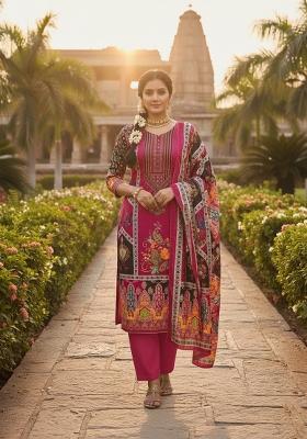 Magenta Embroidery Chinon Salwar Kameez
