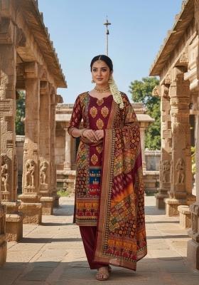 Maroon Embroidery Chinon Salwar Kameez