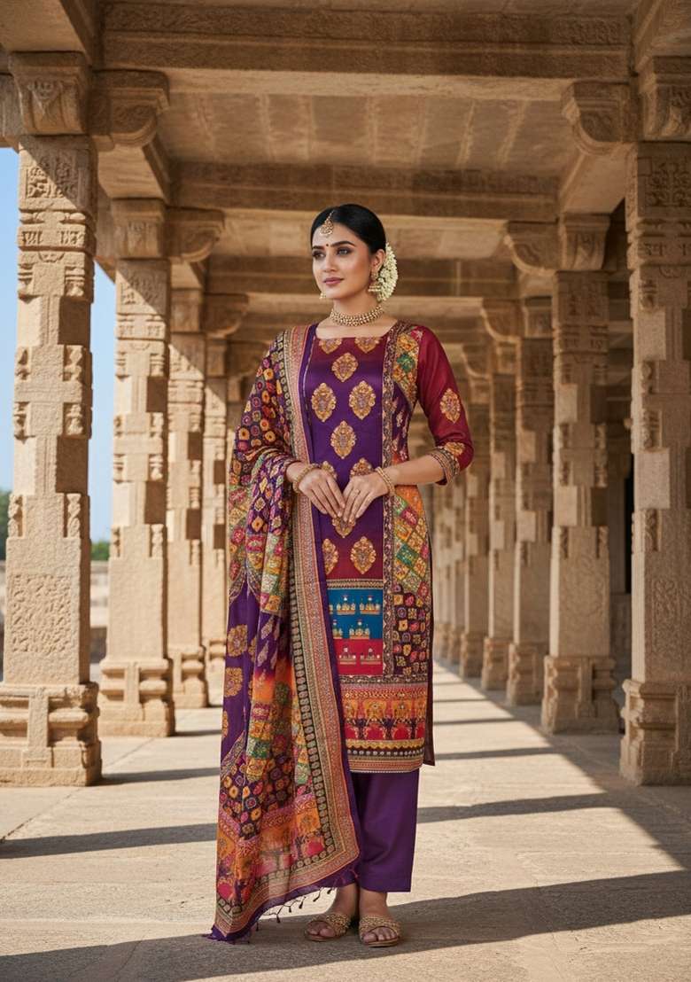 Purple Embroidery Chinon Salwar Kameez - Indya