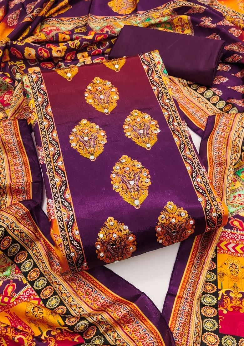 Purple Embroidery Chinon Salwar Kameez - Indya