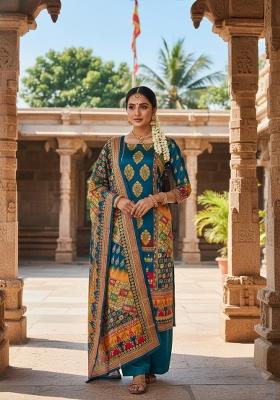 Turquoise Embroidery Chinon Salwar Kameez