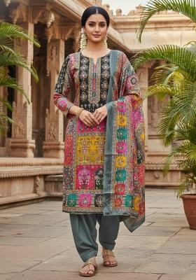 Grey Embroidery Chinon Salwar Kameez