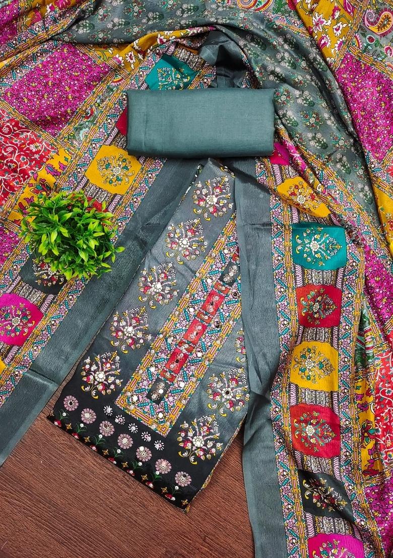 Grey Embroidery Chinon Salwar Kameez - Indya