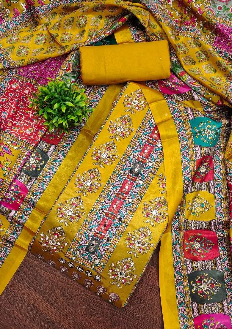 Mustard Embroidery Chinon Salwar Kameez - Indya