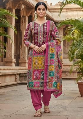 Magenta Embroidery Chinon Salwar Kameez