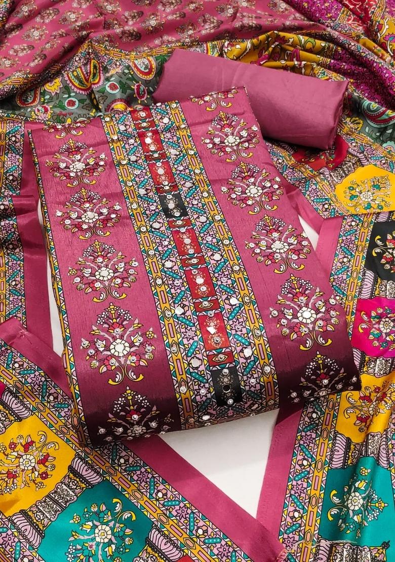 Magenta Embroidery Chinon Salwar Kameez - Indya