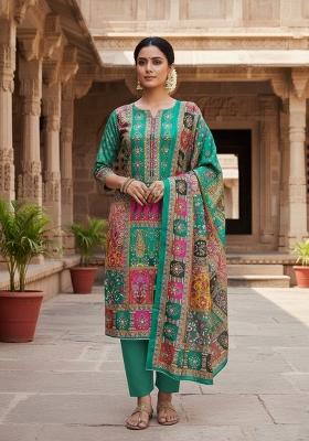 Sea Green Embroidery Chinon Salwar Kameez