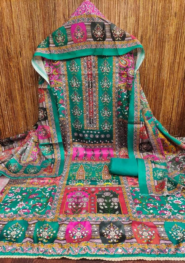 Sea Green Embroidery Chinon Salwar Kameez - Indya