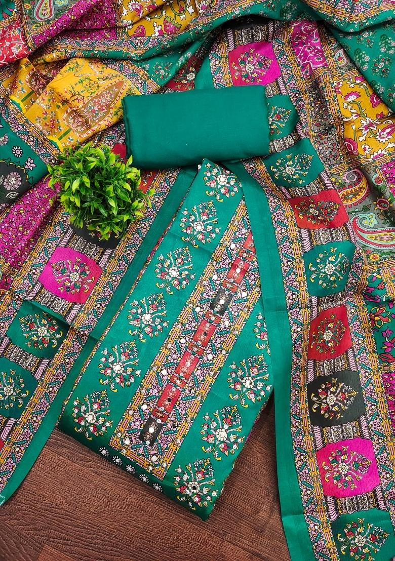 Sea Green Embroidery Chinon Salwar Kameez - Indya