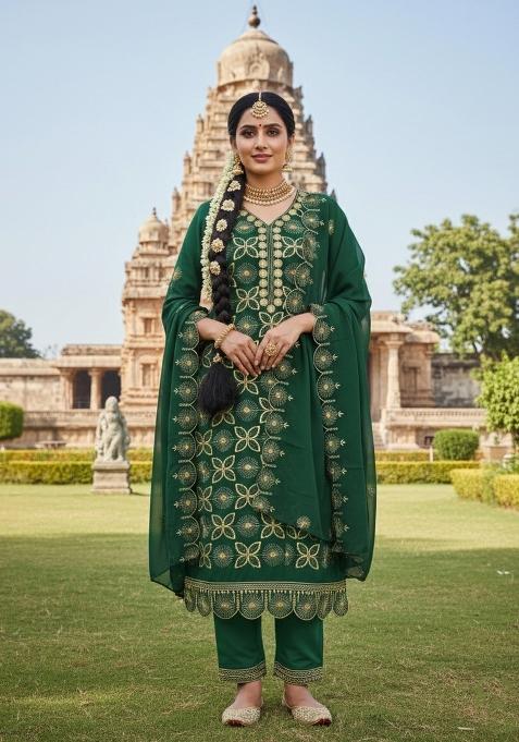 Green Embroidery Georgette Salwar Kameez