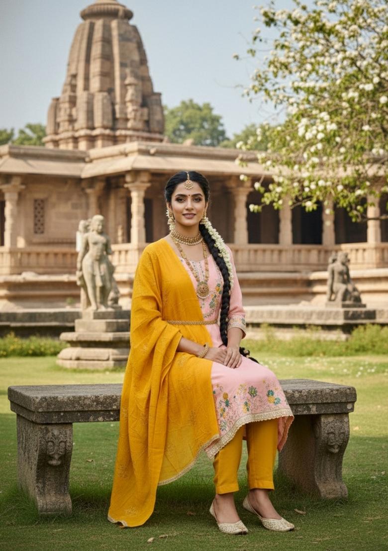 Peach Embroidery Jalpari Salwar Kameez - Indya