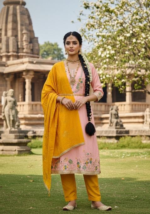 Peach Embroidery Jalpari Salwar Kameez
