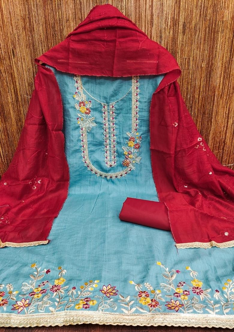 Sky Blue Embroidery Jalpari Salwar Kameez - Indya