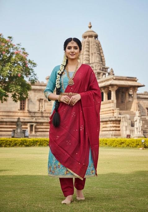Sky Blue Embroidery Jalpari Salwar Kameez