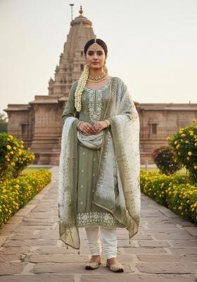 Mehendi Embroidery Silk Salwar Kameez