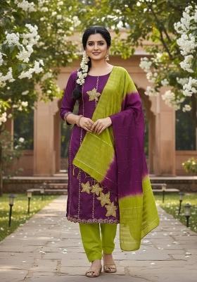 Wine Embroidery Silk Salwar Kameez