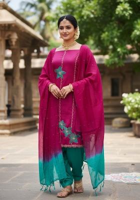 Magenta Embroidery Silk Salwar Kameez