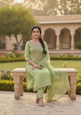 Pista Embroidery Chanderi Salwar Kameez
