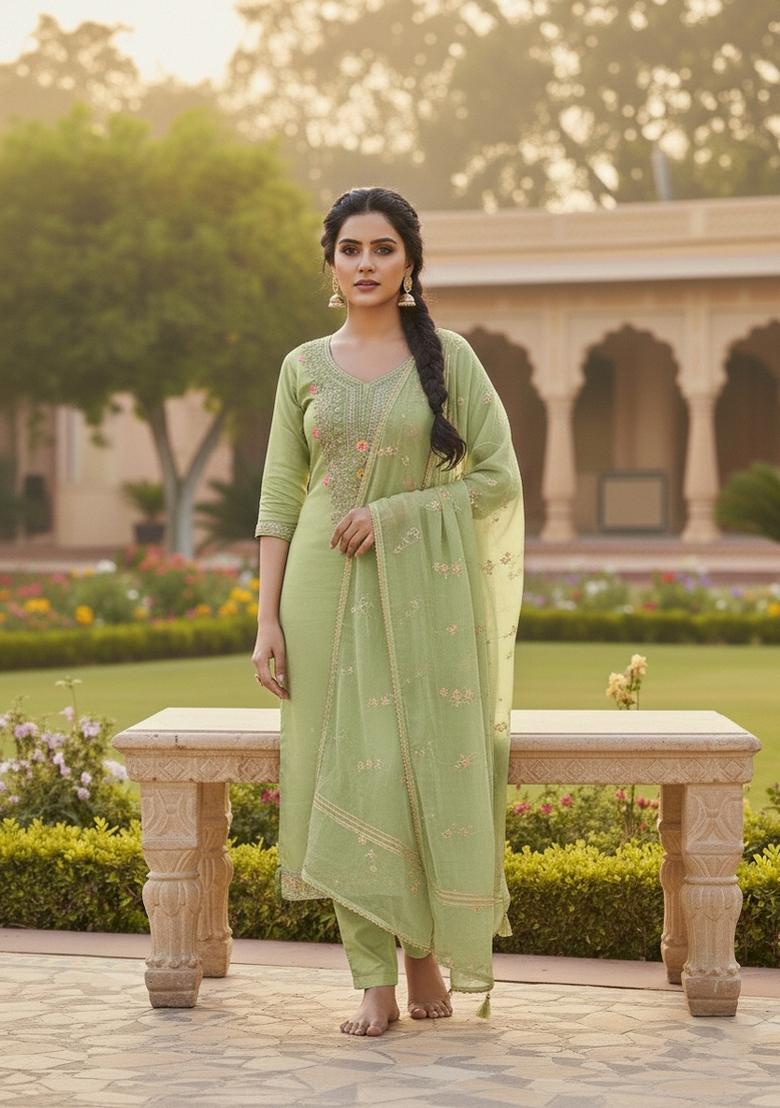 Pista Embroidery Chanderi Salwar Kameez - Indya