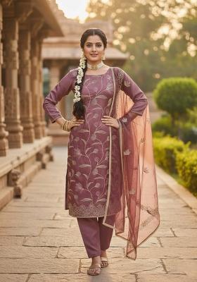 Rust Embroidery Cotton Salwar Kameez