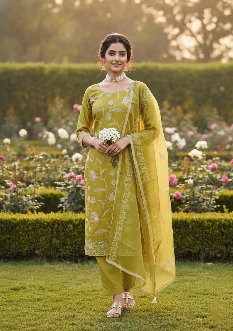 Mehendi Embroidery Cotton Salwar Kameez - Indya