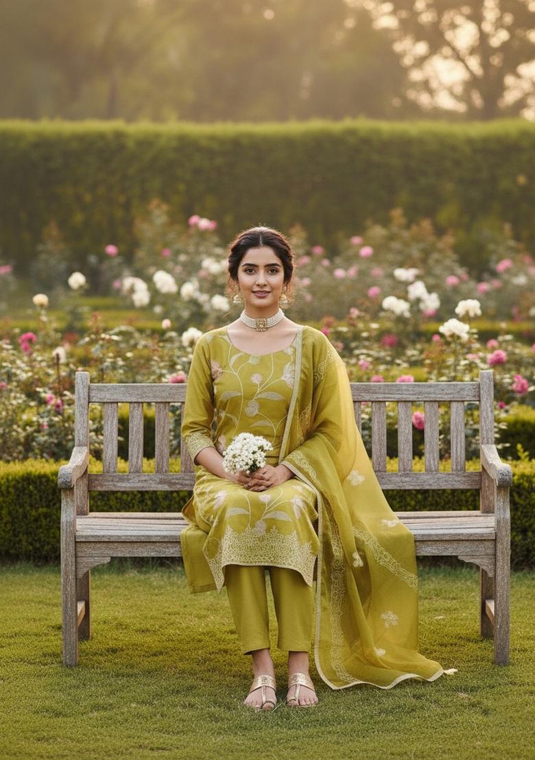 Mehendi Embroidery Cotton Salwar Kameez - Indya