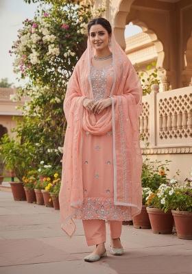 Peach Embroidery Cotton Salwar Kameez