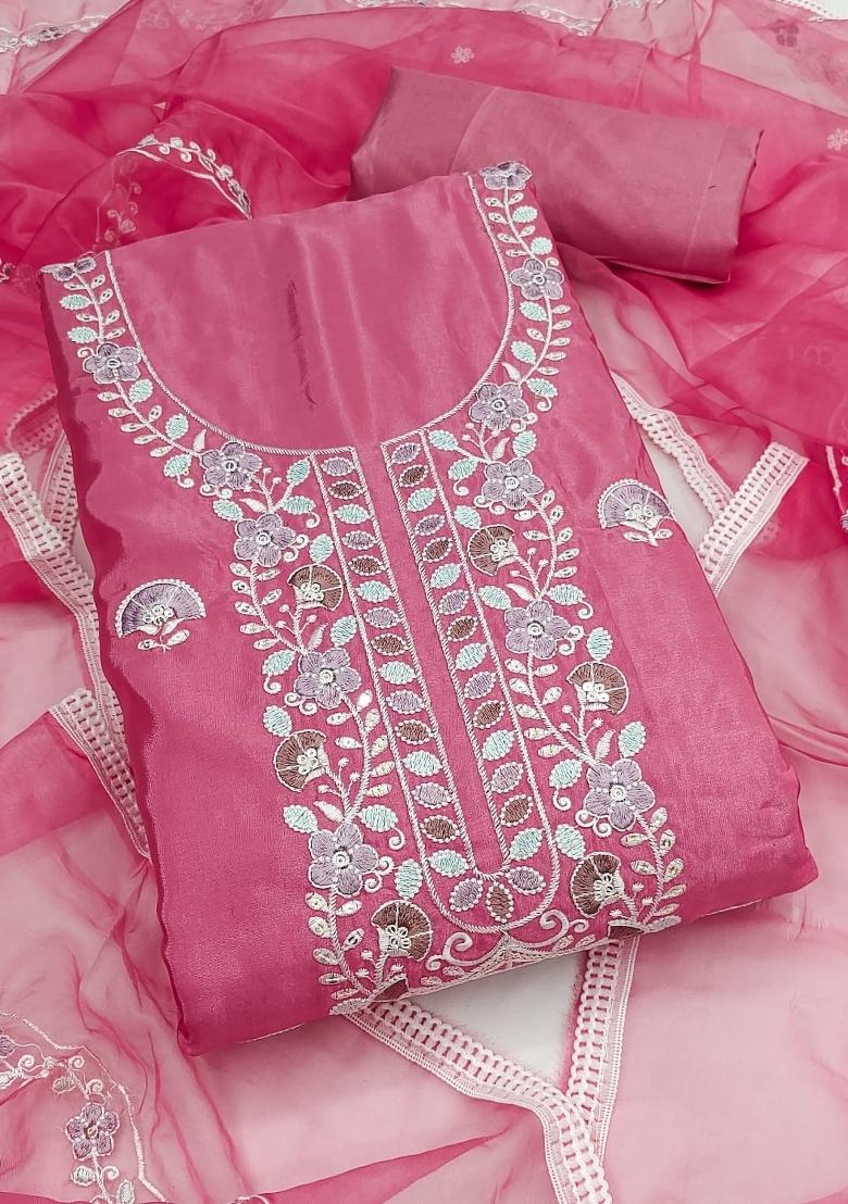 Pink Embroidery Cotton Salwar Kameez - Indya