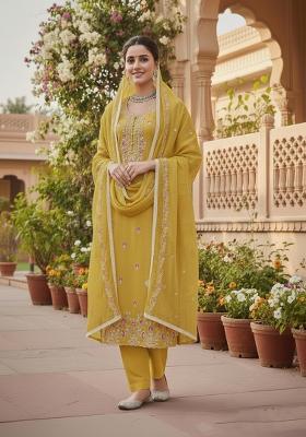 Mustard Embroidery Cotton Salwar Kameez