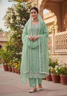Sea Green Embroidery Cotton Salwar Kameez