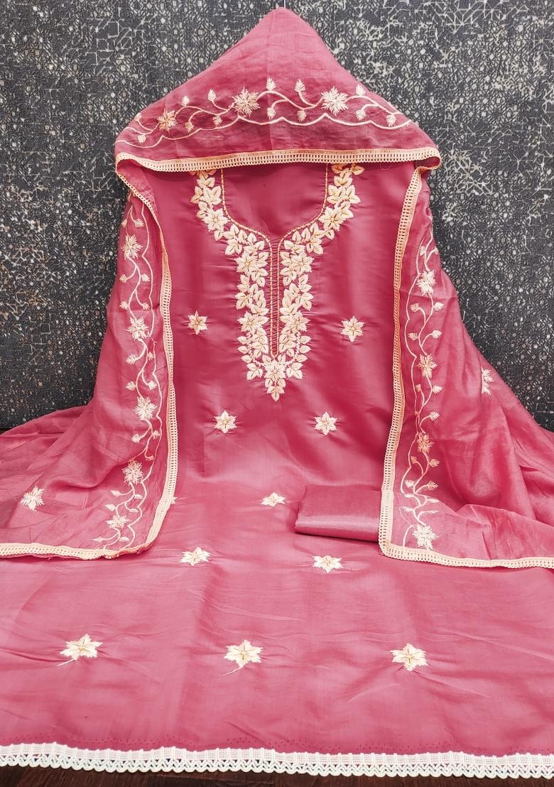 Pink Embroidery Silk Salwar Kameez - Indya