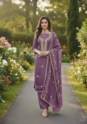 Purple Embroidery Silk Salwar Kameez