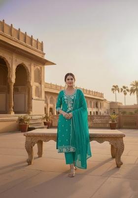 Sea Green Embroidery Silk Salwar Kameez