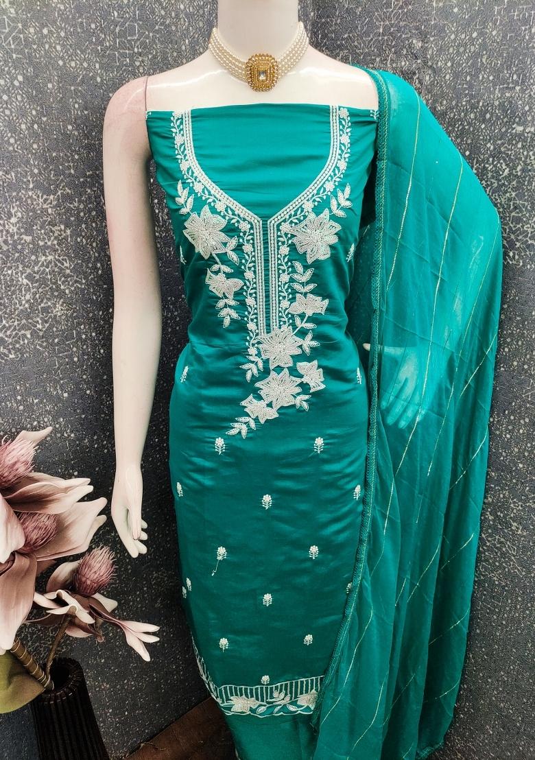 Sea Green Embroidery Silk Salwar Kameez - Indya
