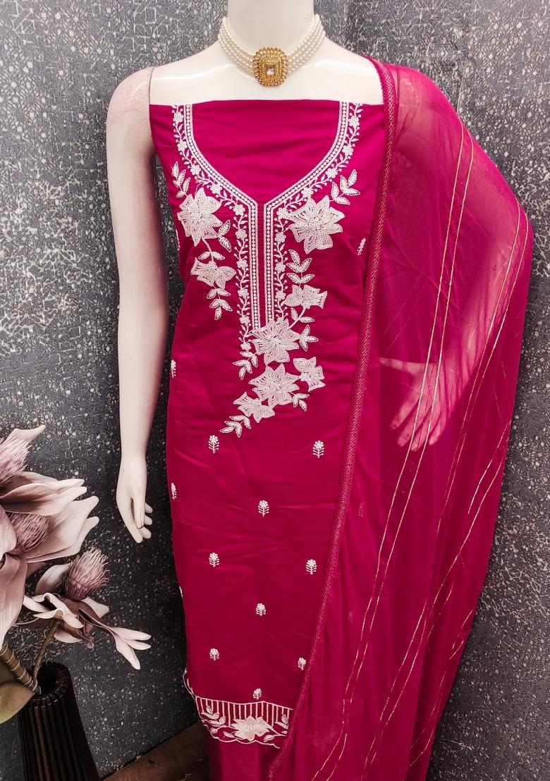 Magenta Embroidery Silk Salwar Kameez - Indya