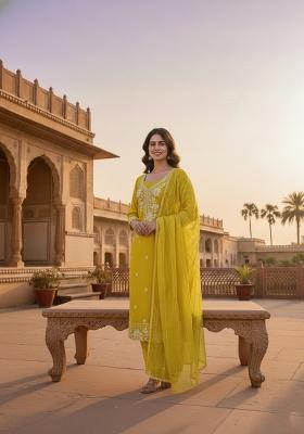 Parrot Green Embroidery Silk Salwar Kameez