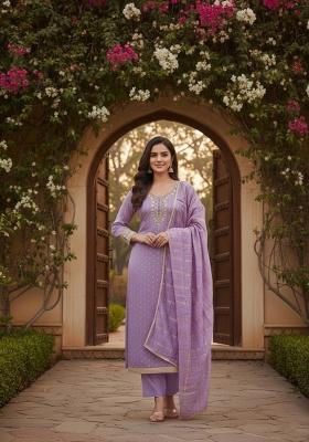 Lavender Embroidery Chanderi Salwar Kameez