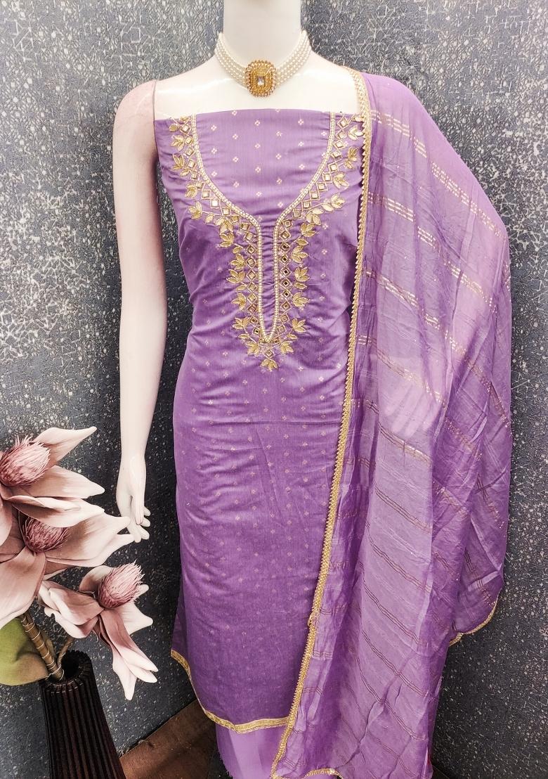 Lavender Embroidery Chanderi Salwar Kameez - Indya